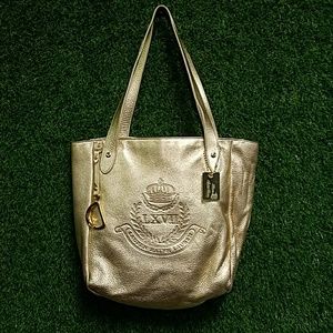 Gold Ralph Lauren Putnam Embossed Crest Crown Tote